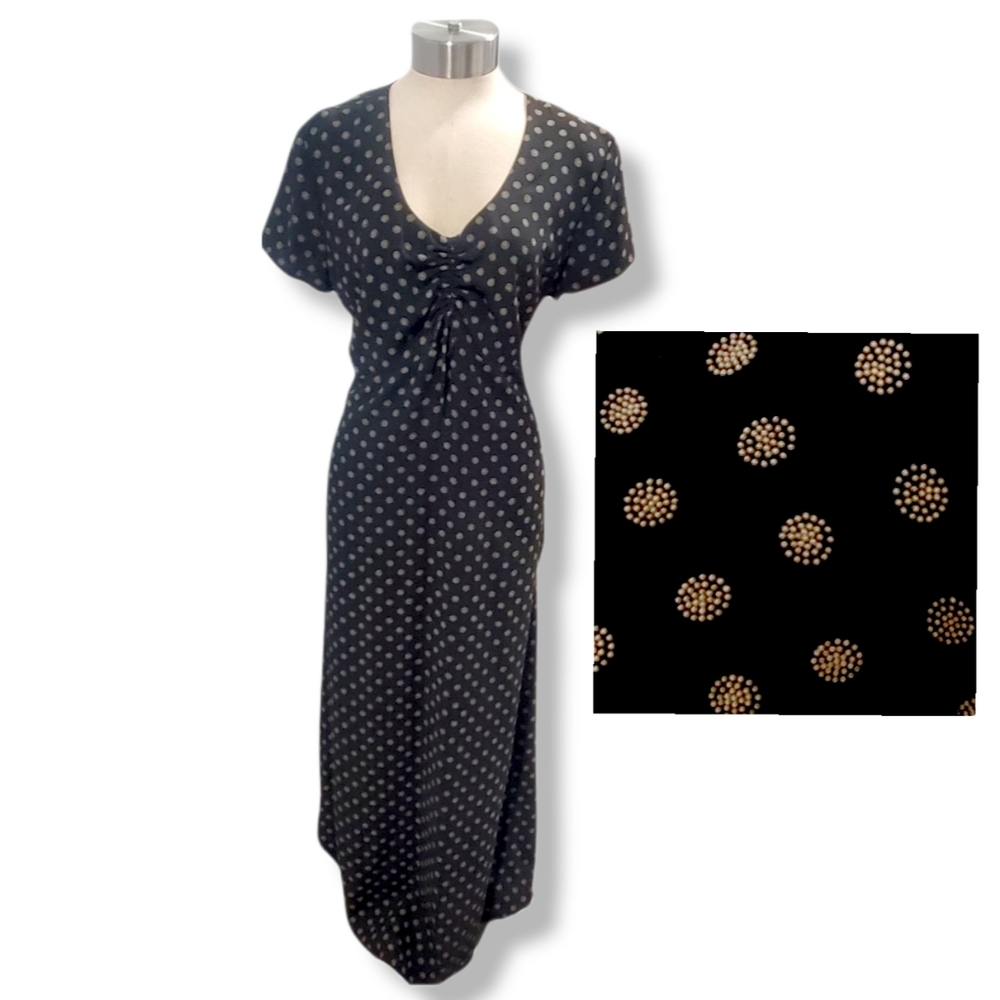 Liz Claiborne Black Circle Pattern Short Sleeve Maxi Dress- 12
